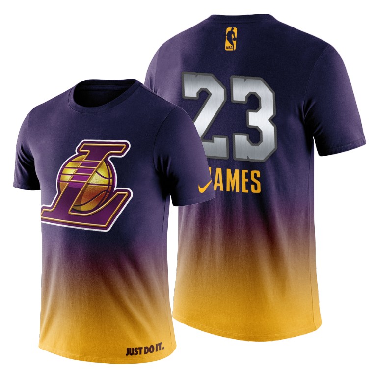 Men's Los Angeles Lakers LeBron James #23 NBA Midnight Mascot Team Logo Purple Basketball T-Shirt BQO4883EI
